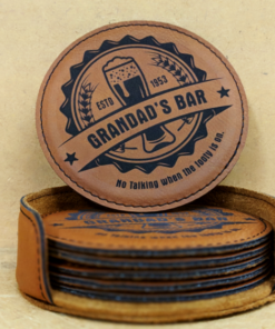 laser engraved leather coaster